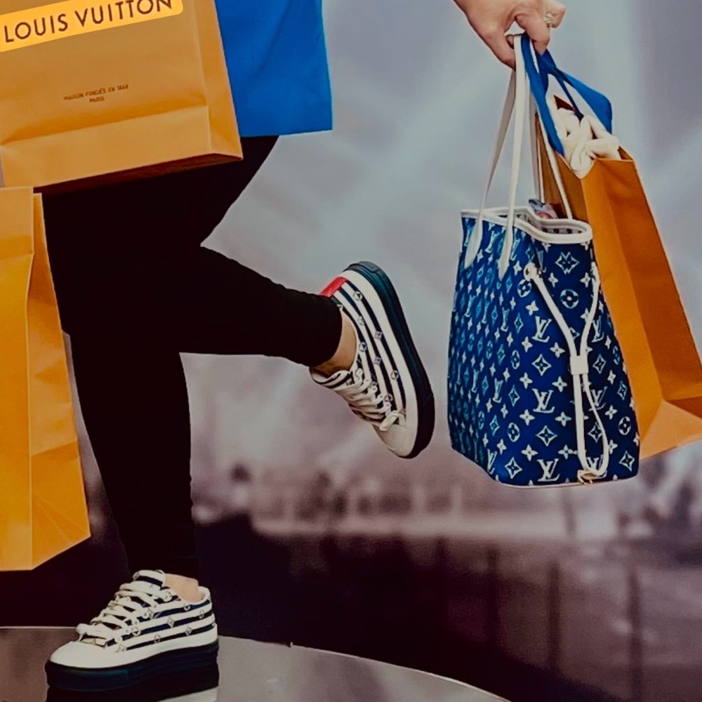 Louis Vuitton Navy White Striped Platform Sneakers With Red On The Back